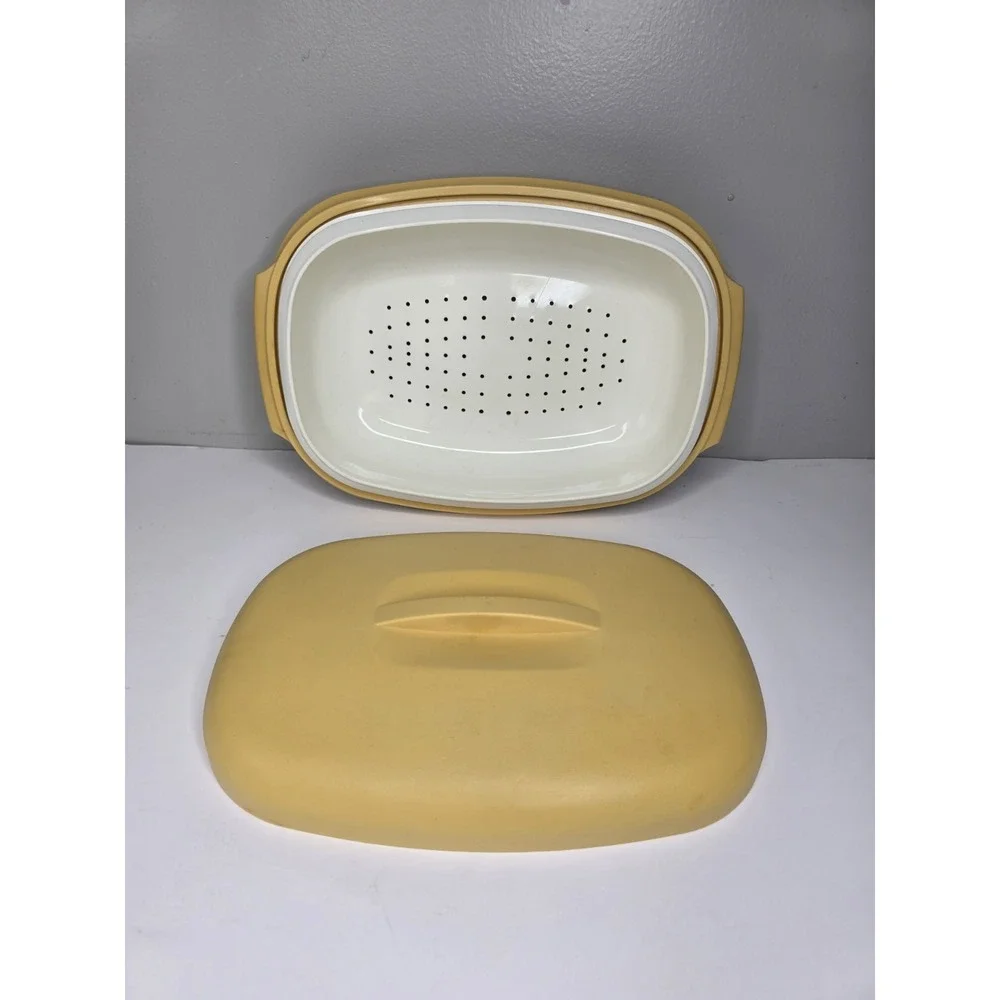 Vintage Tupperware Vegetable Steamer Bowl Harvest Gold Retro 3pc 1273 1274 1275